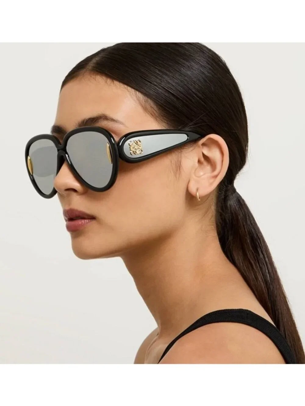 Loewe LW40132I 01C Sunglasses Shiny Black Aviator Frame, Smoke Mirror Lenses